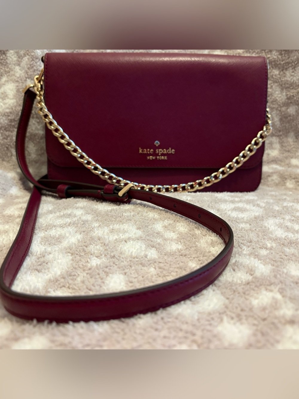Kate Spade Burgundy Saffiano Leather Chain Crossbody Bag - NWOT